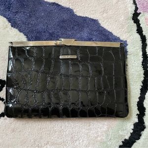 Charlie Lapson black croc embossed clutch handbag silver hardware chains purse